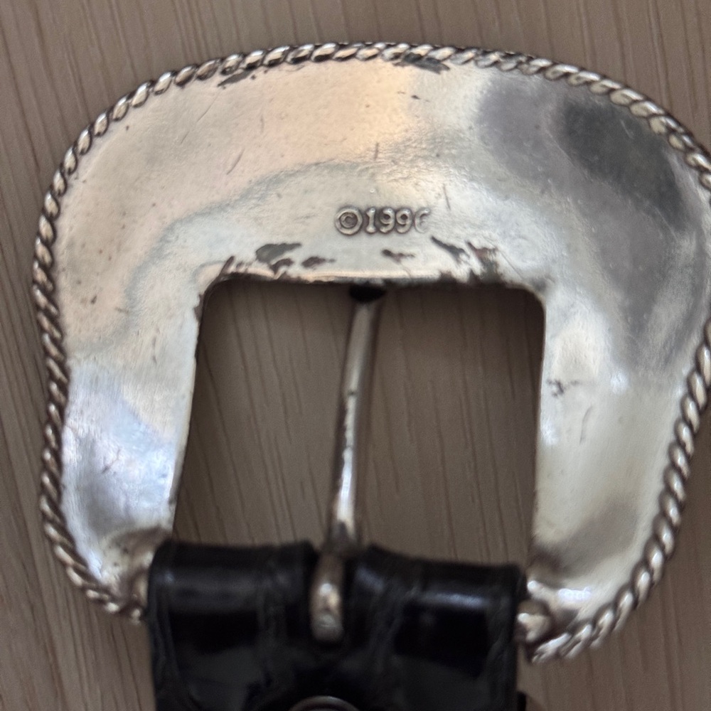 VTG 90s Ariat Rhinestone Studded Black Leather Belt - Picture 7 of 8